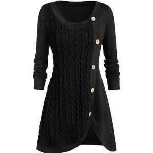 Women's Twisted Knit Button Long Sleeve Sweater
